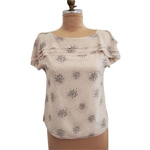 Ann Taylor Ruffle Top Blouse Tan Black Size 4P